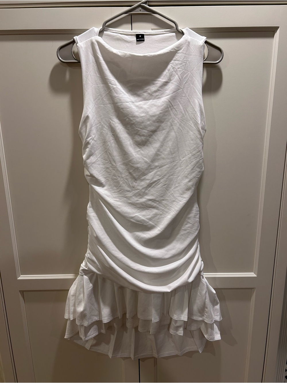 White Sleeveless Ruffle Hem Dress